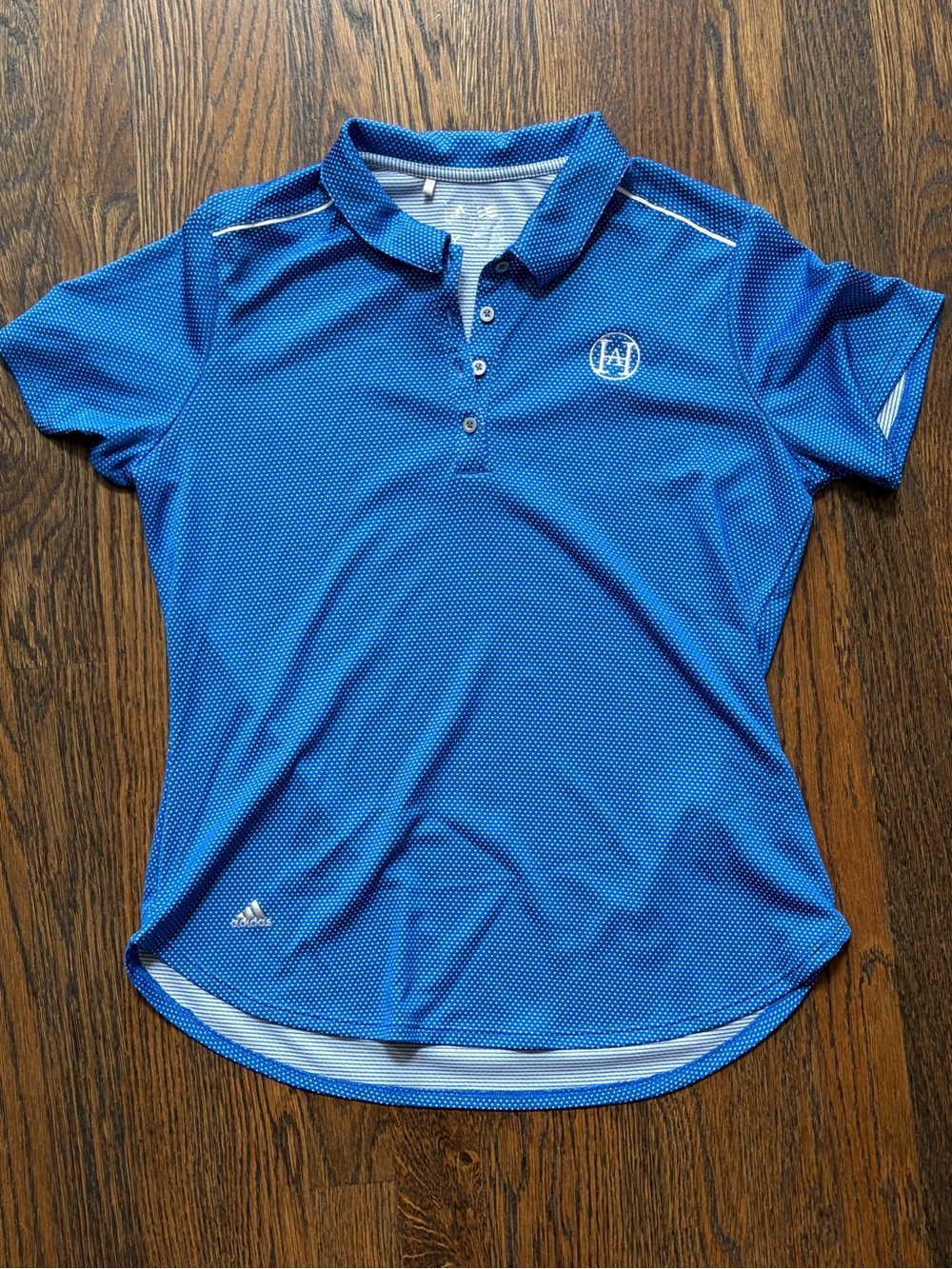 Women’s Adidas bright blue polka dot golf shirt